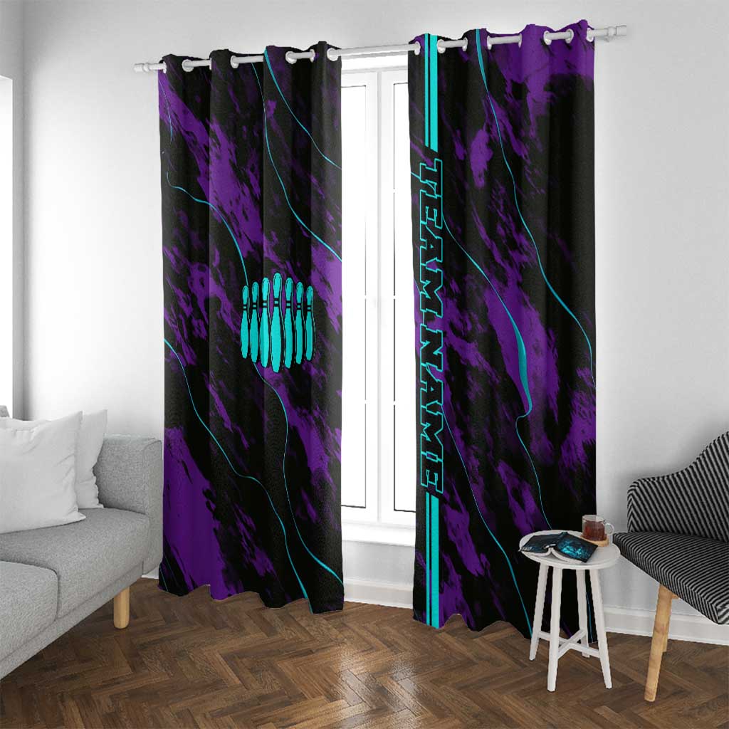Strike Bowling Graphic Window Curtain with Purple Black Marble Texture and Custom Team Name - Wonder Print Shop