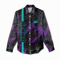 Strike Bowling Graphic Women Casual Shirt with Purple Black Marble Texture and Custom Team Name - Wonder Print Shop
