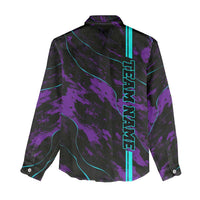 Strike Bowling Graphic Women Casual Shirt with Purple Black Marble Texture and Custom Team Name - Wonder Print Shop