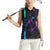 Strike Bowling Graphic Women Sleeveless Polo Shirt with Purple Black Marble Texture and Custom Team Name - Wonder Print Shop