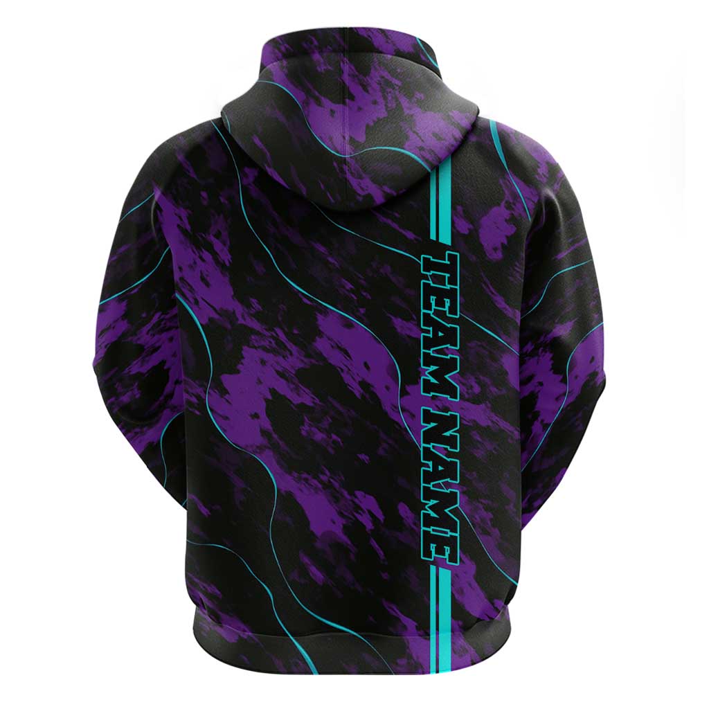 Strike Bowling Graphic Zip Hoodie with Purple Black Marble Texture and Custom Team Name - Wonder Print Shop