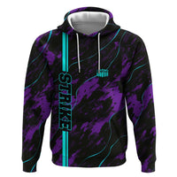 Strike Bowling Graphic Zip Hoodie with Purple Black Marble Texture and Custom Team Name - Wonder Print Shop