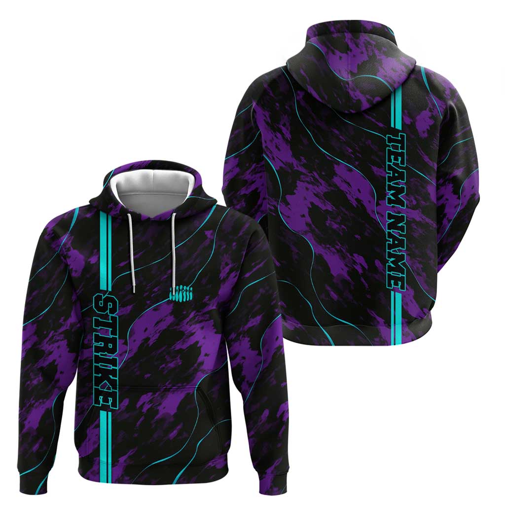 Strike Bowling Graphic Zip Hoodie with Purple Black Marble Texture and Custom Team Name - Wonder Print Shop