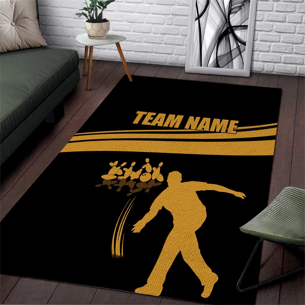 Bowling Player Silhouette Area Rug with Gold Strike Motion and Custom Team Name Design - Wonder Print Shop