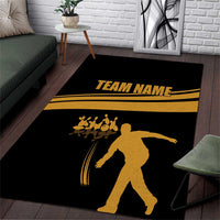 Bowling Player Silhouette Area Rug with Gold Strike Motion and Custom Team Name Design - Wonder Print Shop