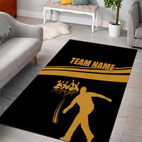 Bowling Player Silhouette Area Rug with Gold Strike Motion and Custom Team Name Design - Wonder Print Shop