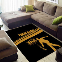 Bowling Player Silhouette Area Rug with Gold Strike Motion and Custom Team Name Design - Wonder Print Shop