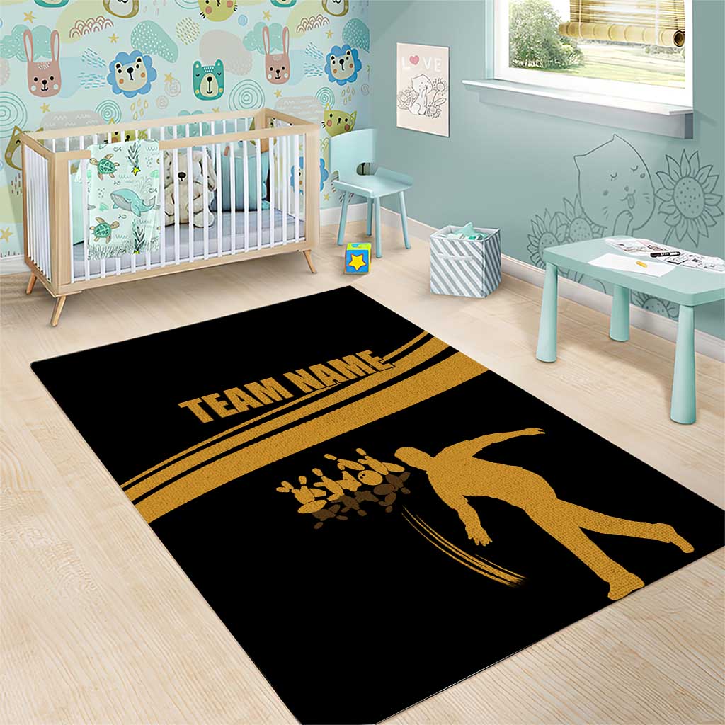 Bowling Player Silhouette Area Rug with Gold Strike Motion and Custom Team Name Design - Wonder Print Shop