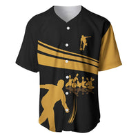 Bowling Player Silhouette Baseball Jersey with Gold Strike Motion and Custom Team Name Design - Wonder Print Shop