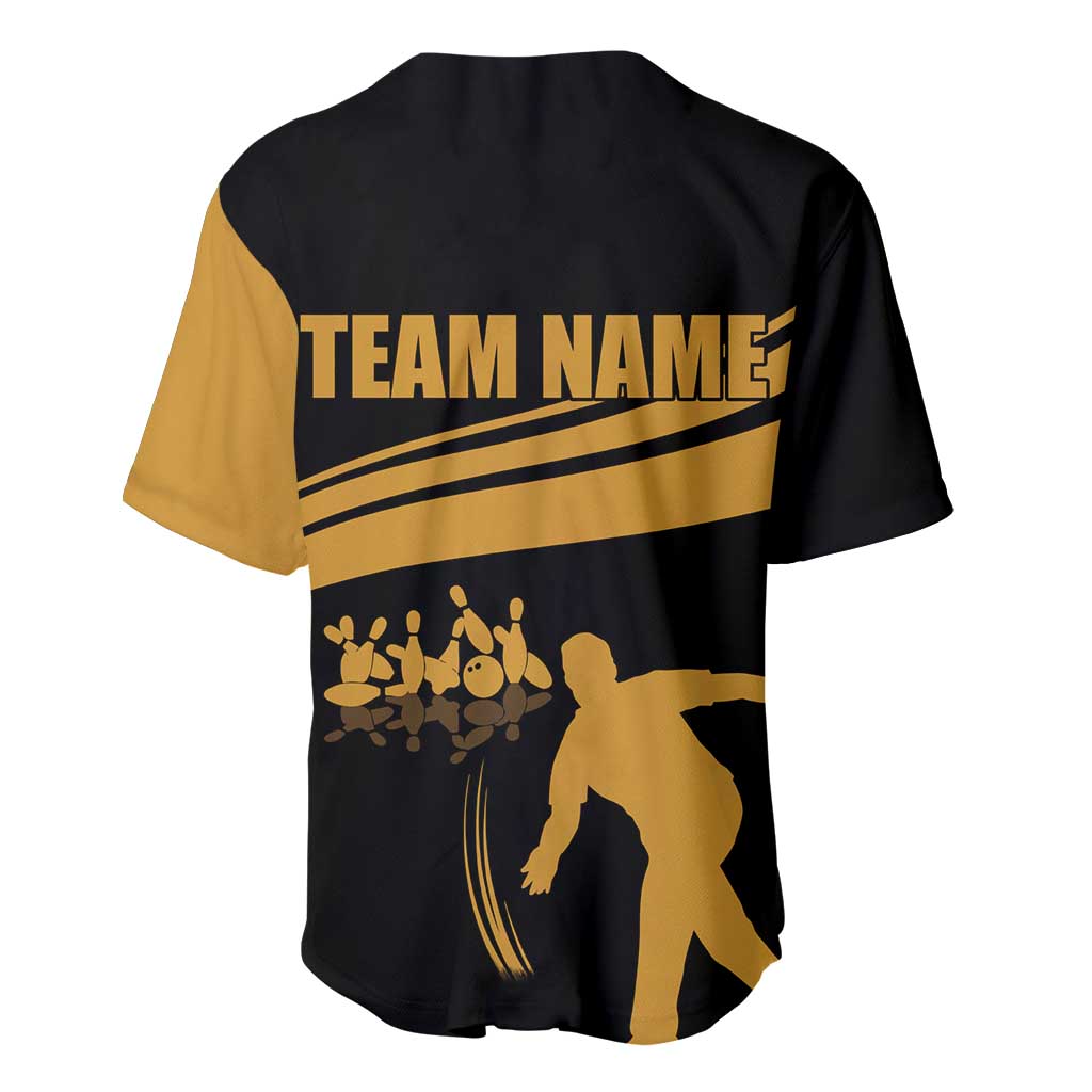 Bowling Player Silhouette Baseball Jersey with Gold Strike Motion and Custom Team Name Design - Wonder Print Shop