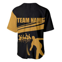 Bowling Player Silhouette Baseball Jersey with Gold Strike Motion and Custom Team Name Design - Wonder Print Shop