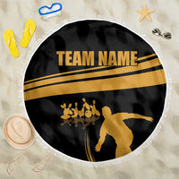 Bowling Player Silhouette Beach Blanket with Gold Strike Motion and Custom Team Name Design - Wonder Print Shop
