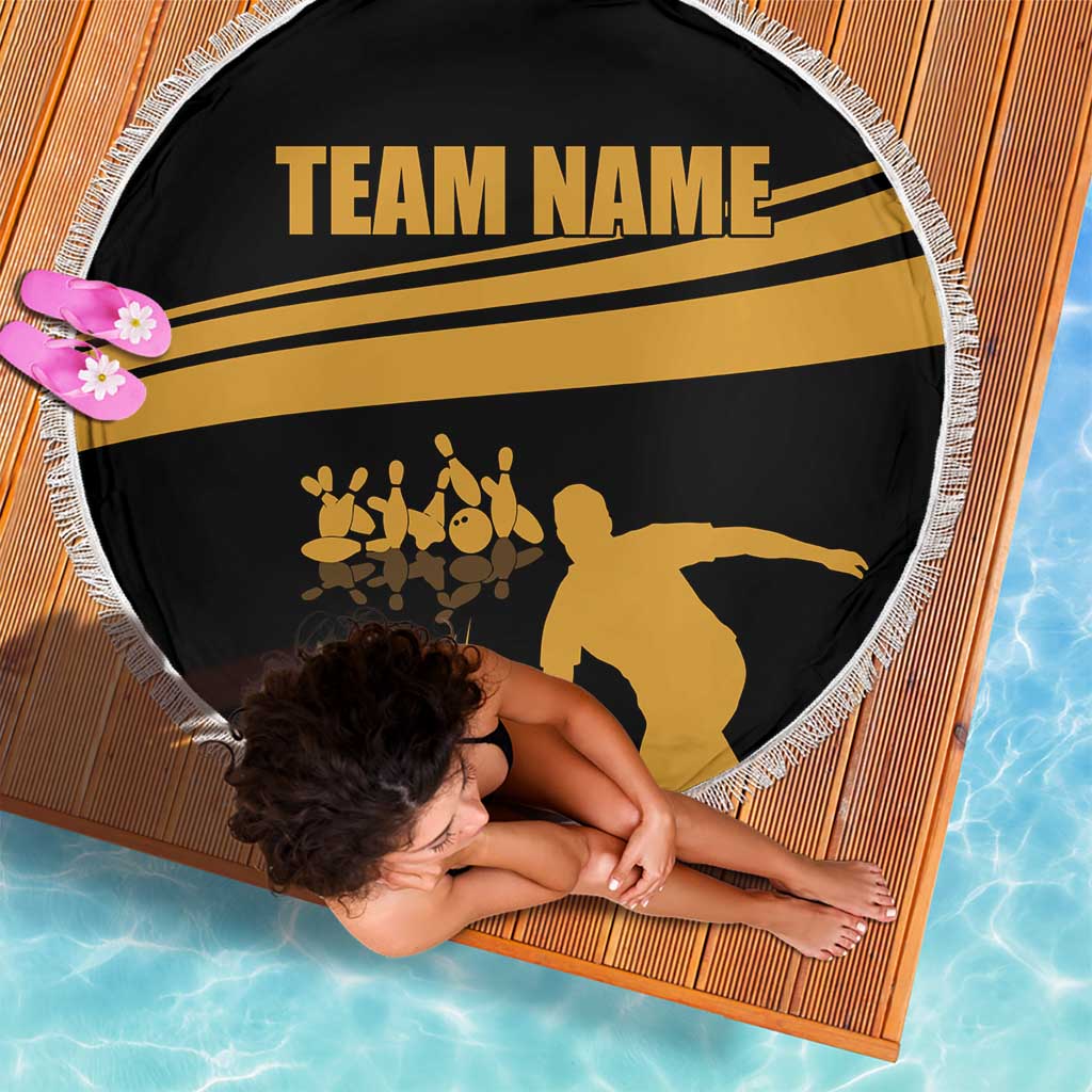 Bowling Player Silhouette Beach Blanket with Gold Strike Motion and Custom Team Name Design - Wonder Print Shop