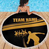 Bowling Player Silhouette Beach Blanket with Gold Strike Motion and Custom Team Name Design - Wonder Print Shop