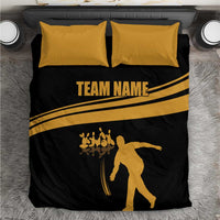 Bowling Player Silhouette Bedding Set with Gold Strike Motion and Custom Team Name Design - Wonder Print Shop
