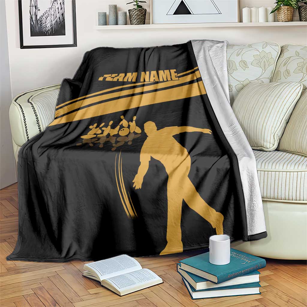Bowling Player Silhouette Blanket with Gold Strike Motion and Custom Team Name Design - Wonder Print Shop