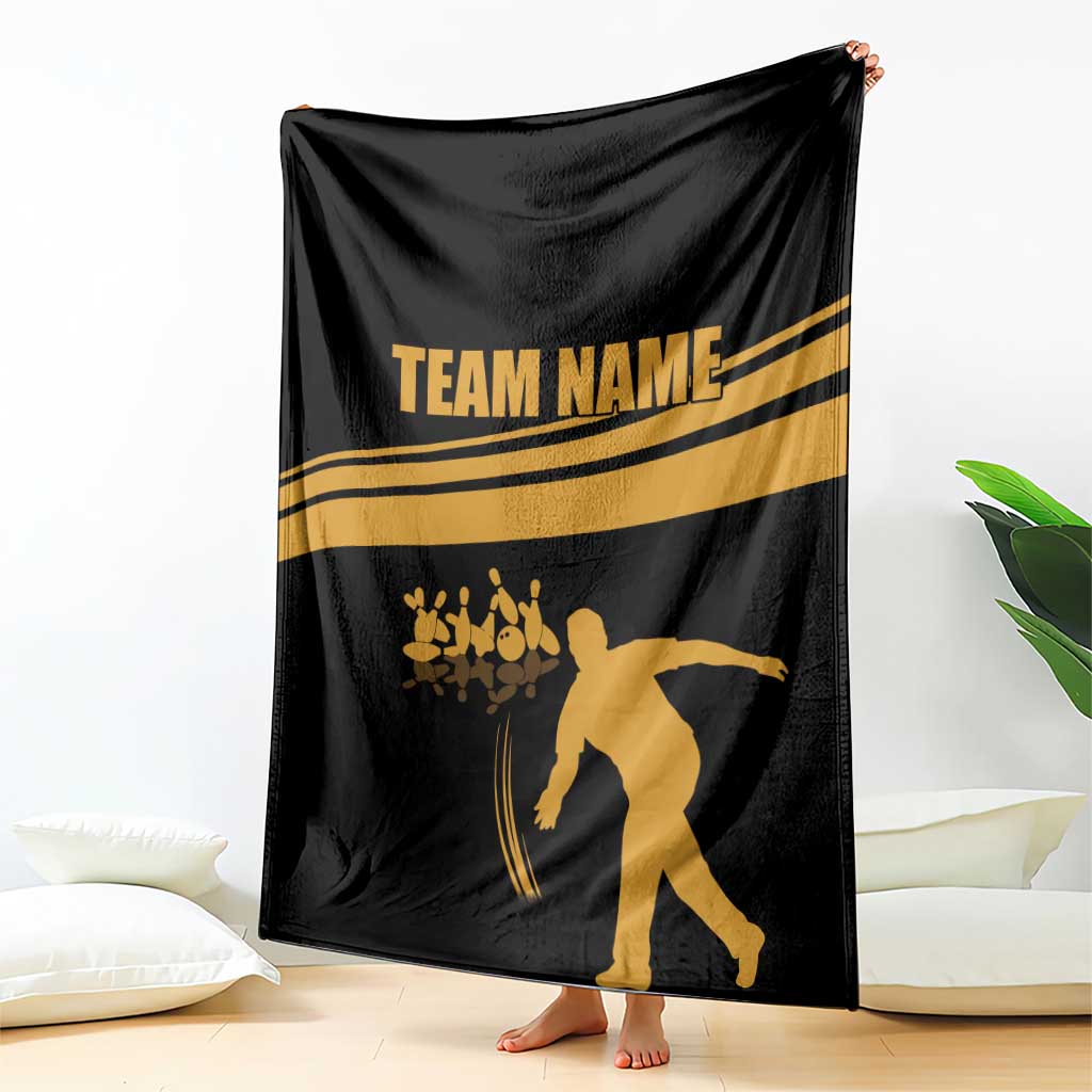 Bowling Player Silhouette Blanket with Gold Strike Motion and Custom Team Name Design - Wonder Print Shop