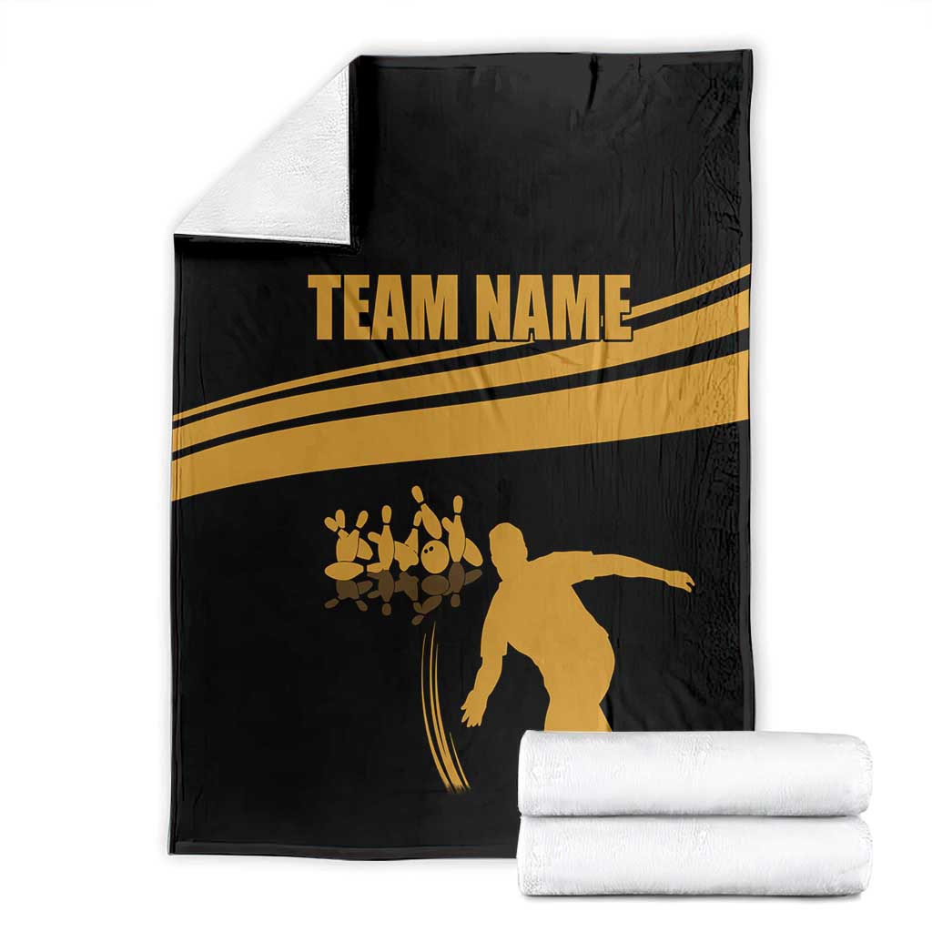 Bowling Player Silhouette Blanket with Gold Strike Motion and Custom Team Name Design - Wonder Print Shop