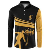 Bowling Player Silhouette Button Sweatshirt with Gold Strike Motion and Custom Team Name Design - Wonder Print Shop
