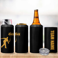 Bowling Player Silhouette 4 in 1 Can Cooler Tumbler with Gold Strike Motion and Custom Team Name Design - Wonder Print Shop