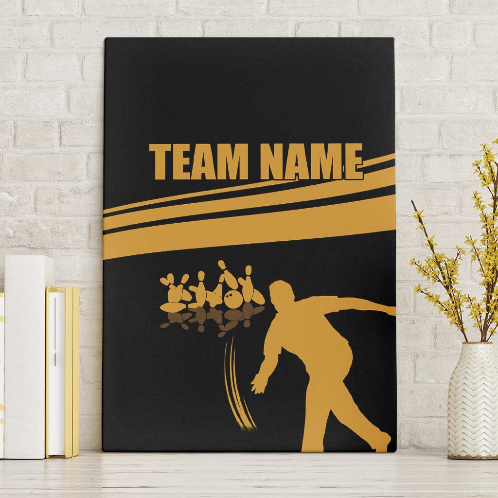 Bowling Player Silhouette Canvas Wall Art with Gold Strike Motion and Custom Team Name Design - Wonder Print Shop