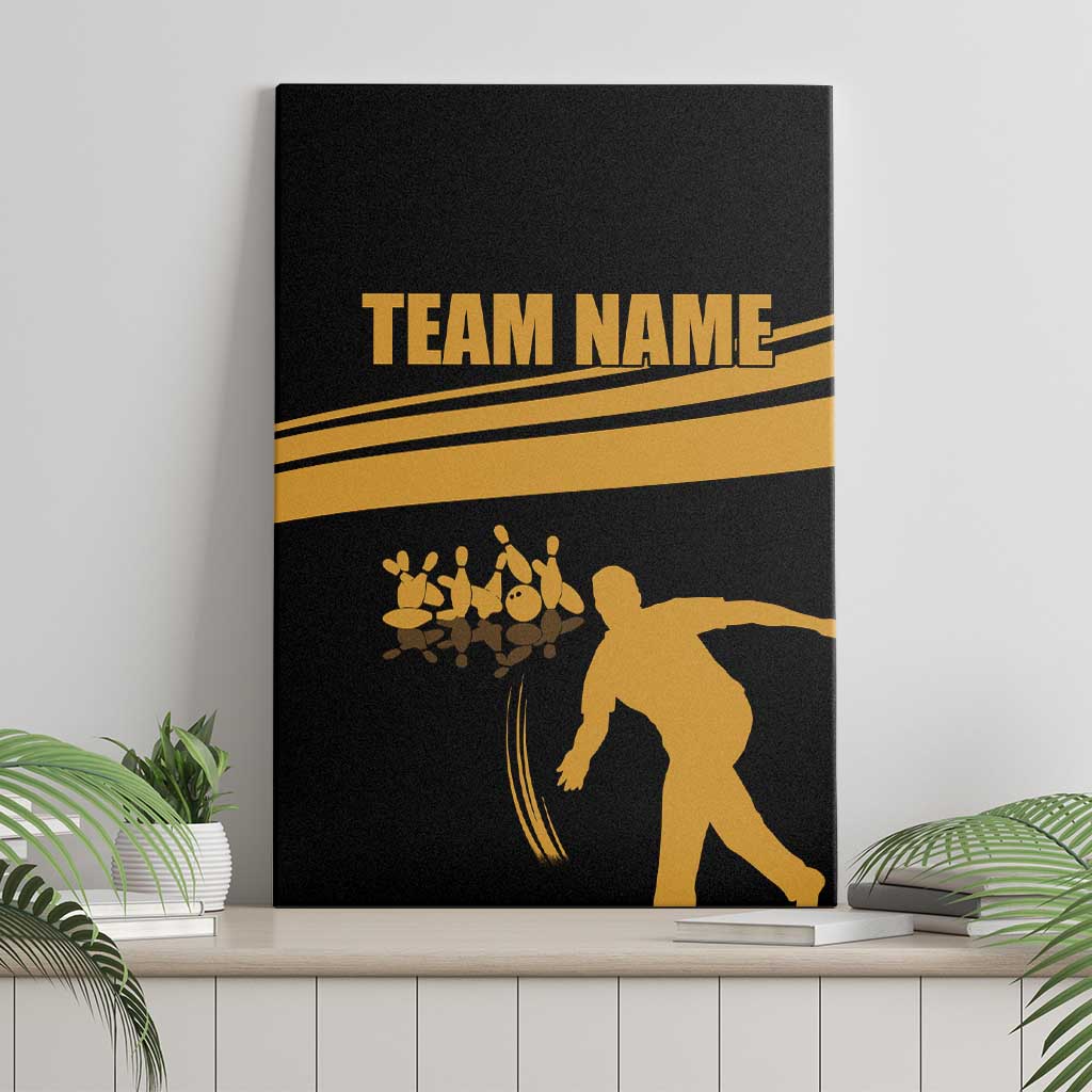 Bowling Player Silhouette Canvas Wall Art with Gold Strike Motion and Custom Team Name Design - Wonder Print Shop