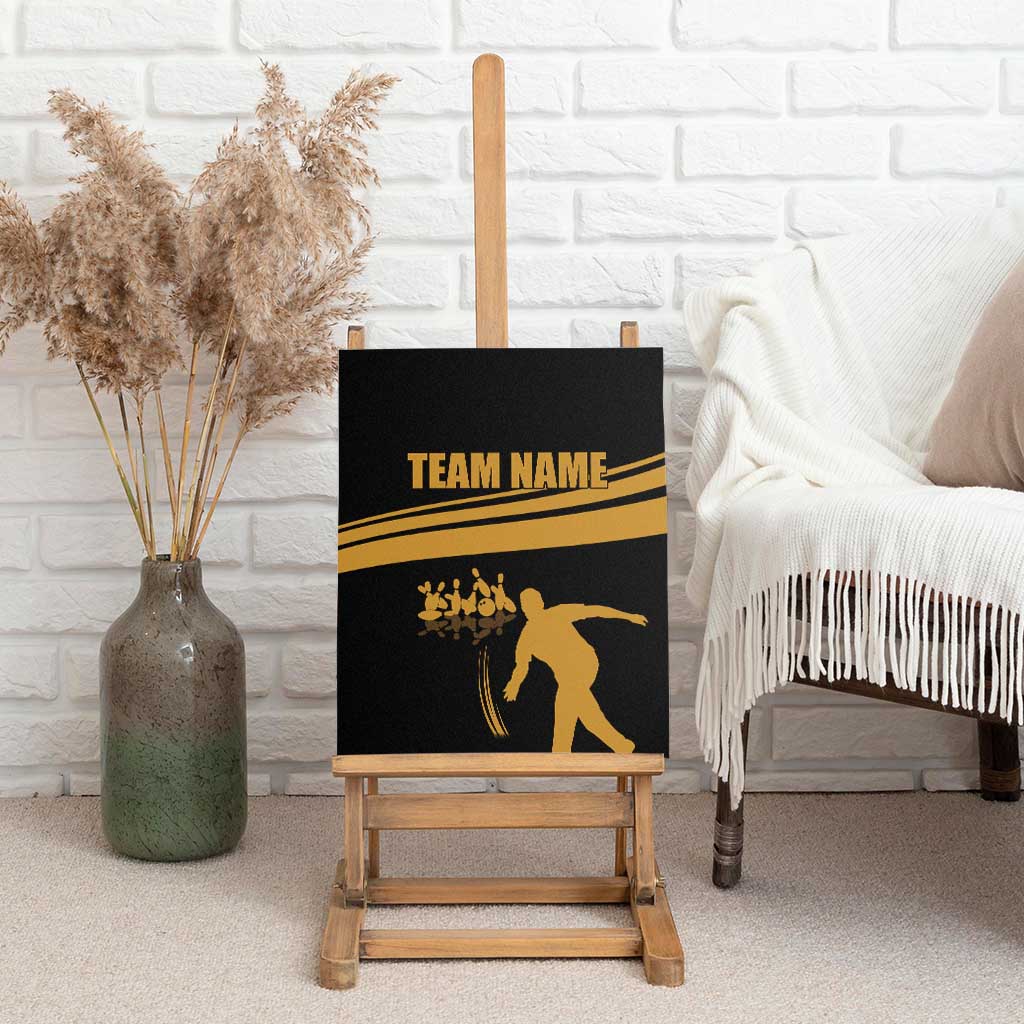 Bowling Player Silhouette Canvas Wall Art with Gold Strike Motion and Custom Team Name Design - Wonder Print Shop