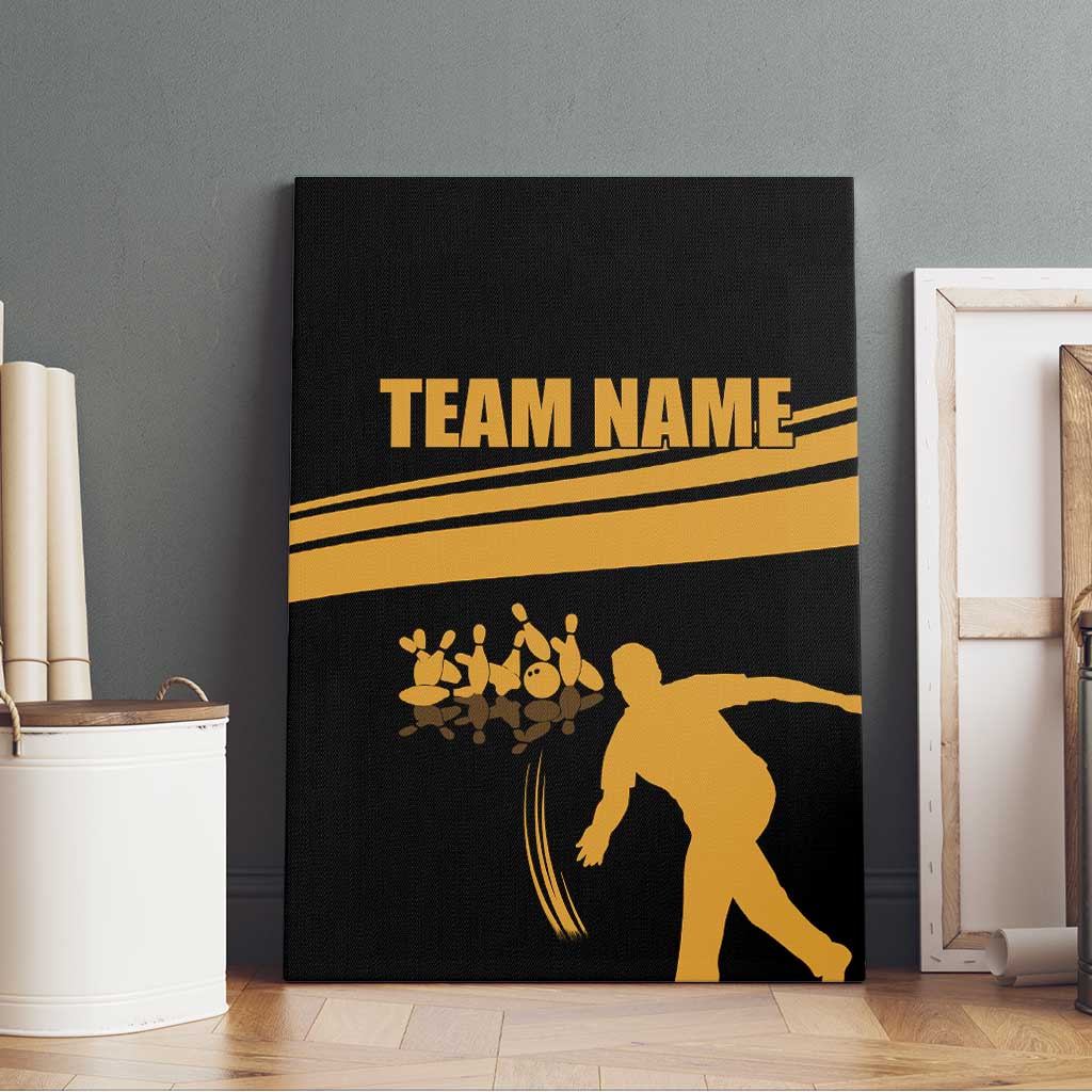 Bowling Player Silhouette Canvas Wall Art with Gold Strike Motion and Custom Team Name Design - Wonder Print Shop