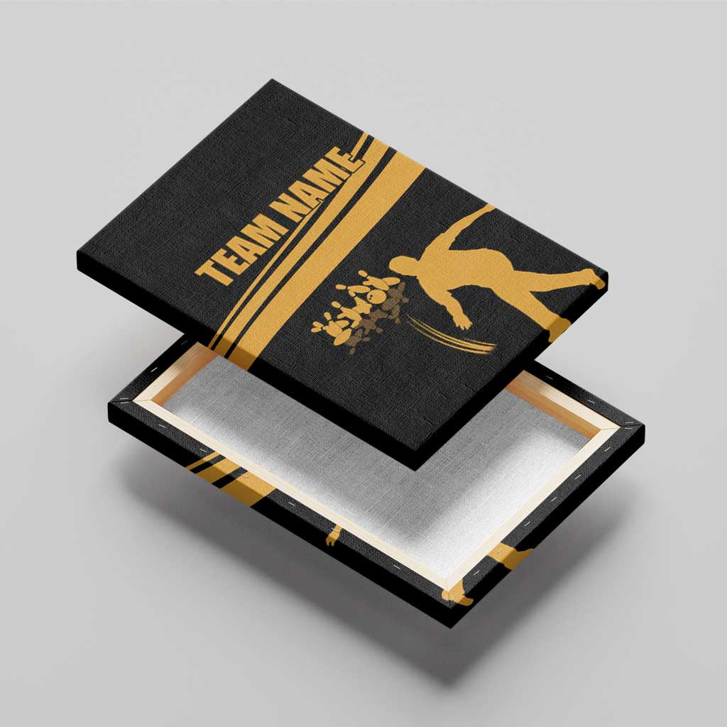 Bowling Player Silhouette Canvas Wall Art with Gold Strike Motion and Custom Team Name Design - Wonder Print Shop