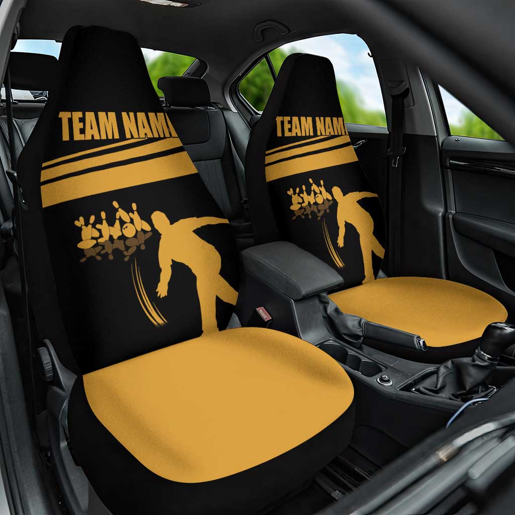 Bowling Player Silhouette Car Seat Cover with Gold Strike Motion and Custom Team Name Design - Wonder Print Shop