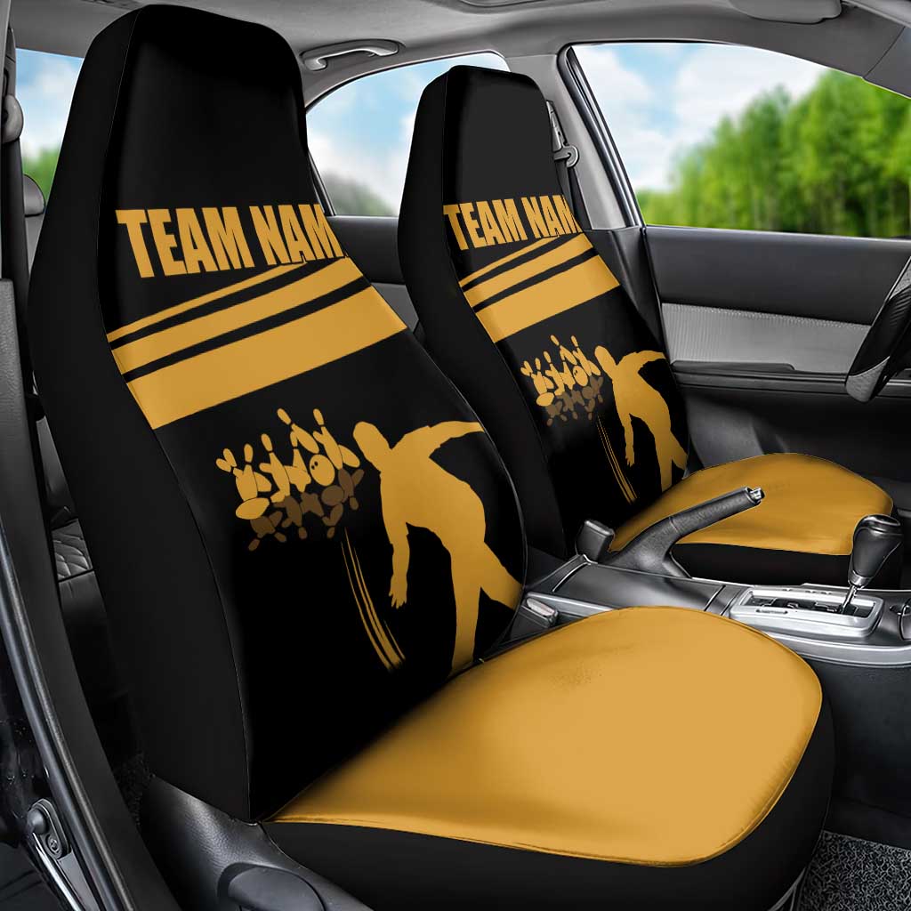 Bowling Player Silhouette Car Seat Cover with Gold Strike Motion and Custom Team Name Design - Wonder Print Shop