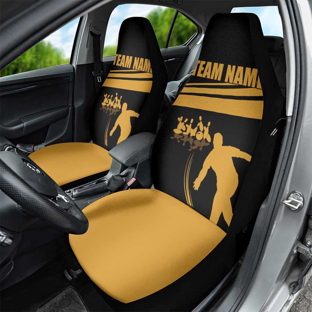 Bowling Player Silhouette Car Seat Cover with Gold Strike Motion and Custom Team Name Design - Wonder Print Shop