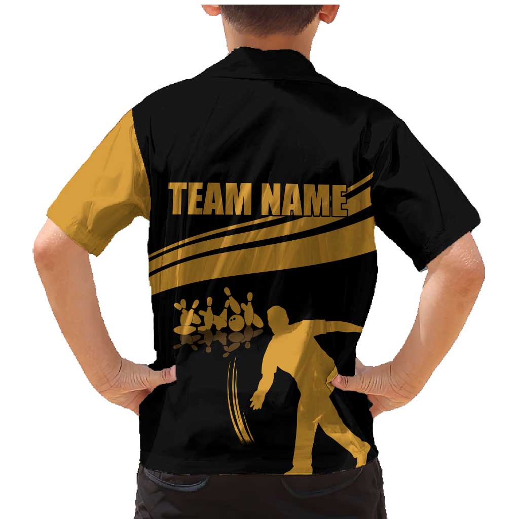 Bowling Player Silhouette Family Matching Mermaid Dress and Hawaiian Shirt with Gold Strike Motion and Custom Team Name Design - Wonder Print Shop