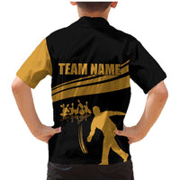 Bowling Player Silhouette Family Matching Mermaid Dress and Hawaiian Shirt with Gold Strike Motion and Custom Team Name Design - Wonder Print Shop