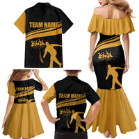 Bowling Player Silhouette Family Matching Mermaid Dress and Hawaiian Shirt with Gold Strike Motion and Custom Team Name Design - Wonder Print Shop