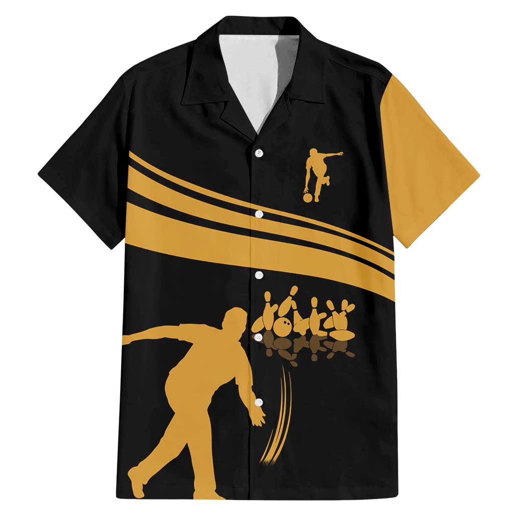 Bowling Player Silhouette Family Matching Mermaid Dress and Hawaiian Shirt with Gold Strike Motion and Custom Team Name Design - Wonder Print Shop