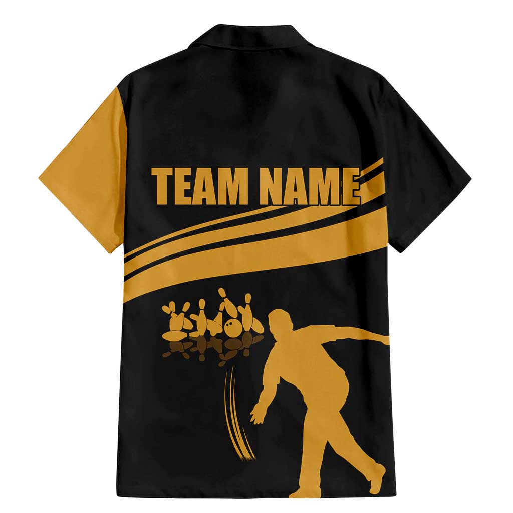 Bowling Player Silhouette Family Matching Mermaid Dress and Hawaiian Shirt with Gold Strike Motion and Custom Team Name Design - Wonder Print Shop