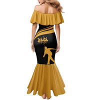Bowling Player Silhouette Family Matching Mermaid Dress and Hawaiian Shirt with Gold Strike Motion and Custom Team Name Design - Wonder Print Shop
