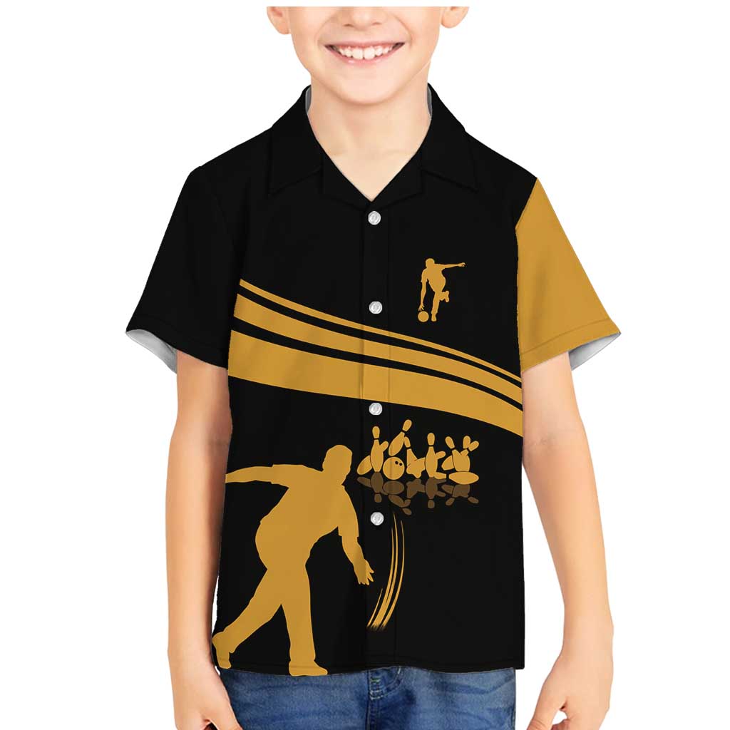Bowling Player Silhouette Family Matching Mermaid Dress and Hawaiian Shirt with Gold Strike Motion and Custom Team Name Design - Wonder Print Shop