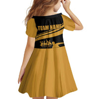 Bowling Player Silhouette Family Matching Off Shoulder Maxi Dress and Hawaiian Shirt with Gold Strike Motion and Custom Team Name Design - Wonder Print Shop