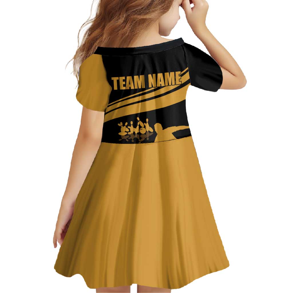 Bowling Player Silhouette Family Matching Summer Maxi Dress and Hawaiian Shirt with Gold Strike Motion and Custom Team Name Design - Wonder Print Shop