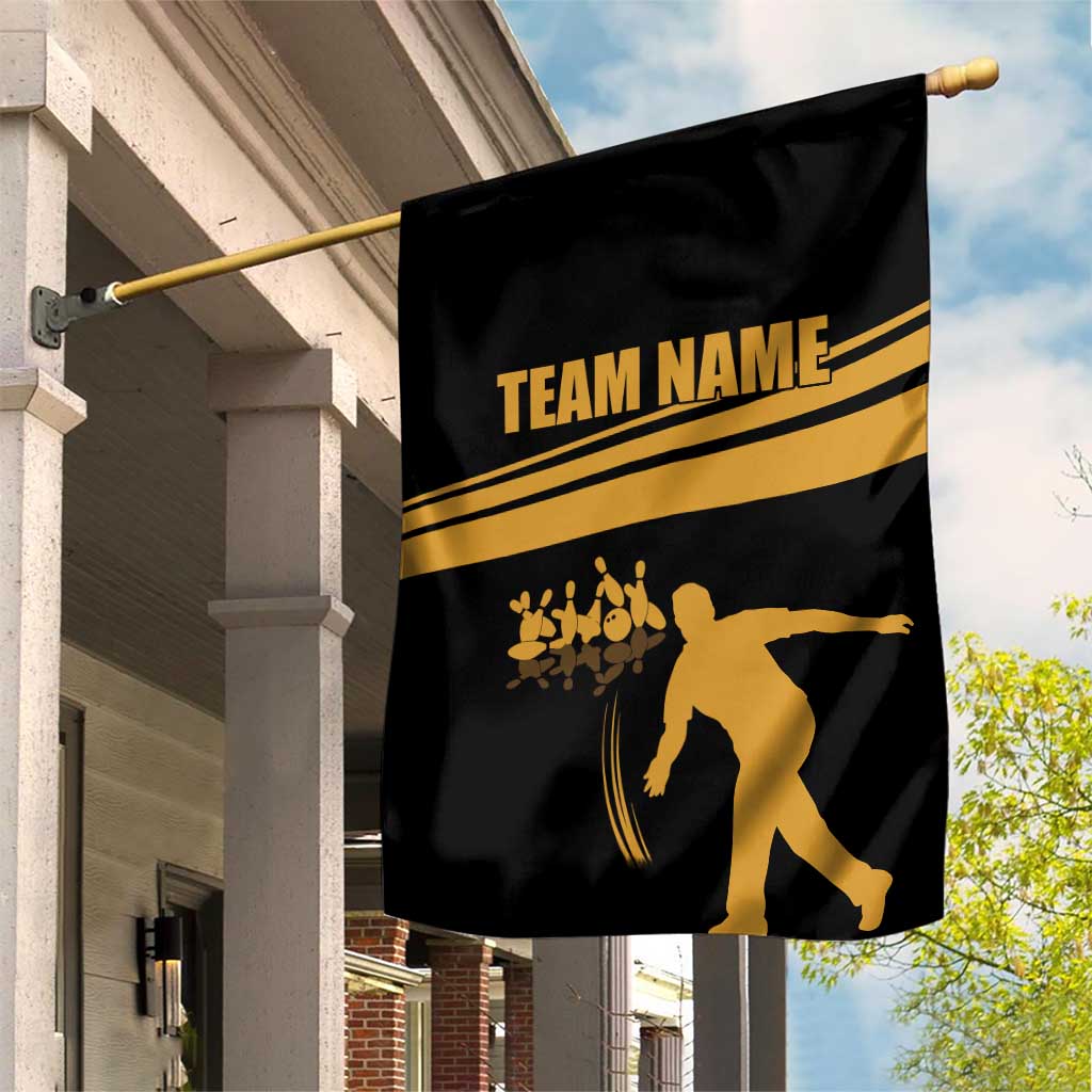 Bowling Player Silhouette Garden Flag with Gold Strike Motion and Custom Team Name Design - Wonder Print Shop