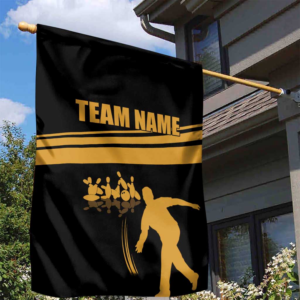 Bowling Player Silhouette Garden Flag with Gold Strike Motion and Custom Team Name Design - Wonder Print Shop