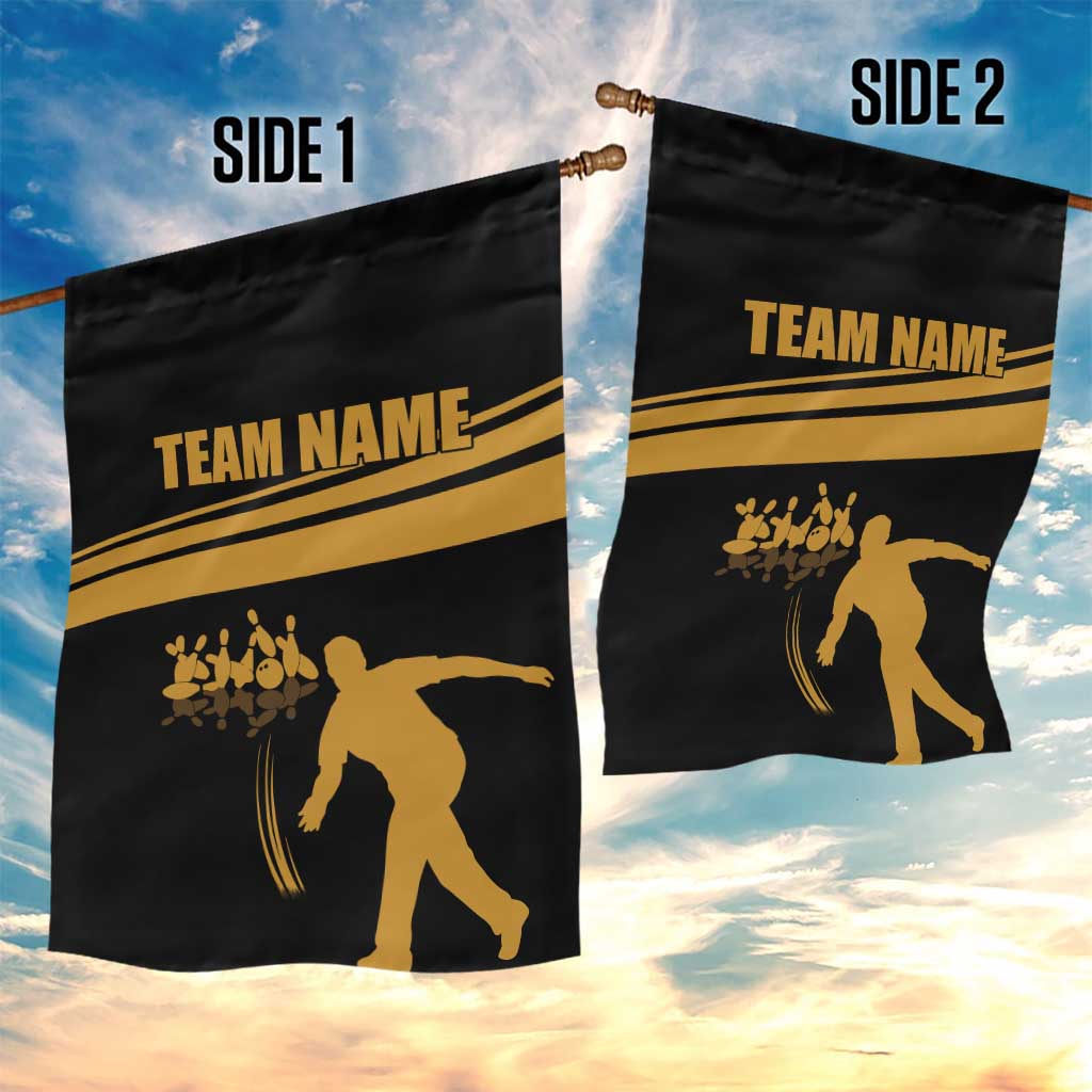 Bowling Player Silhouette Garden Flag with Gold Strike Motion and Custom Team Name Design - Wonder Print Shop