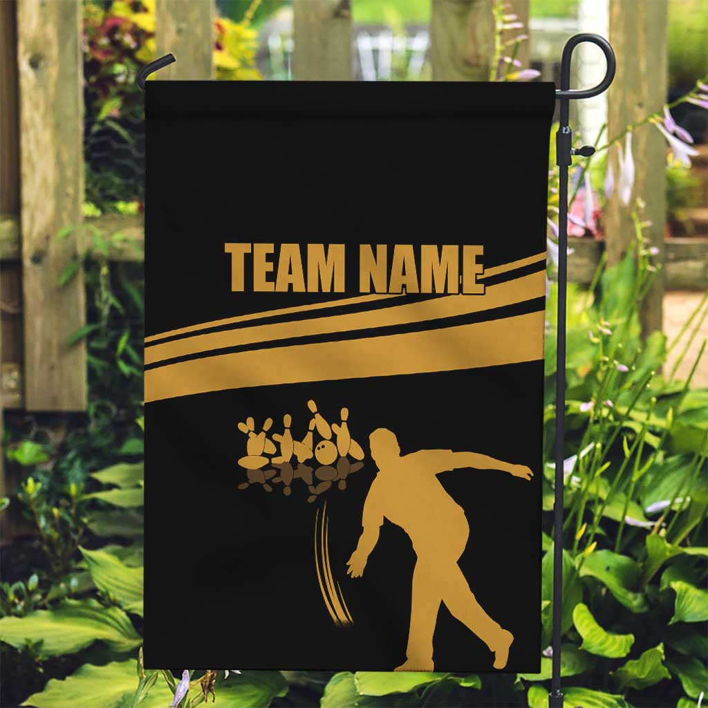 Bowling Player Silhouette Garden Flag with Gold Strike Motion and Custom Team Name Design - Wonder Print Shop