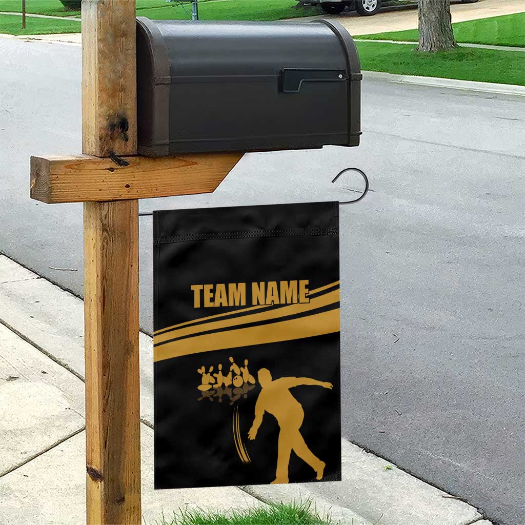 Bowling Player Silhouette Garden Flag with Gold Strike Motion and Custom Team Name Design - Wonder Print Shop