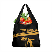 Bowling Player Silhouette Grocery Bag with Gold Strike Motion and Custom Team Name Design - Wonder Print Shop