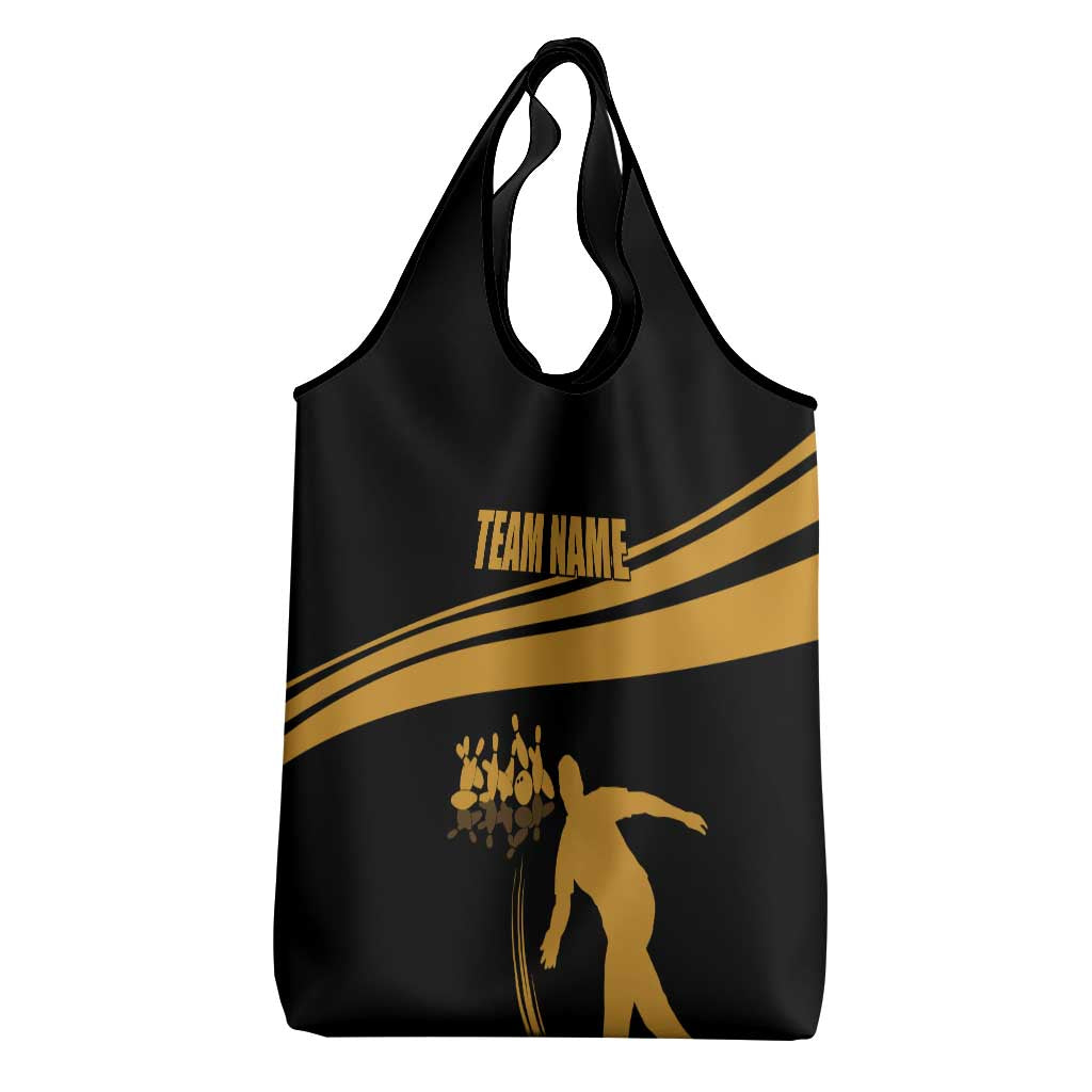 Bowling Player Silhouette Grocery Bag with Gold Strike Motion and Custom Team Name Design - Wonder Print Shop