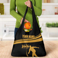 Bowling Player Silhouette Grocery Bag with Gold Strike Motion and Custom Team Name Design - Wonder Print Shop