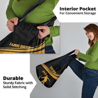 Bowling Player Silhouette Grocery Bag with Gold Strike Motion and Custom Team Name Design - Wonder Print Shop